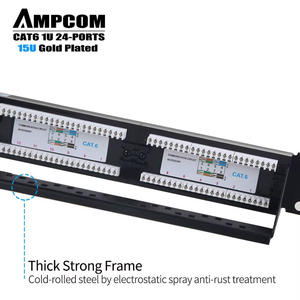 AMPCOM Panel CAT6 Premium - Chapado en Oro, Montaje Rack/Pared - imagen 5