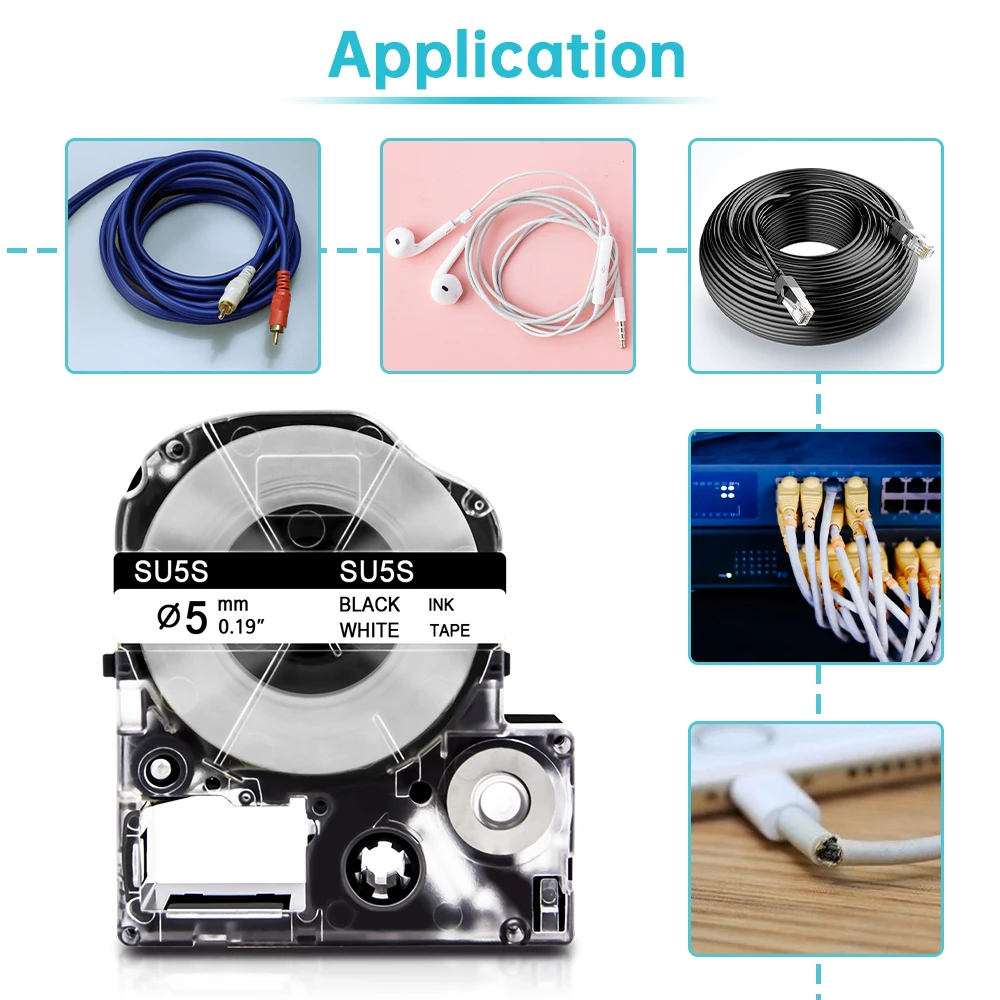 Tubo termorretráctil Compatible con Epson, 3,5/5/11mm, SU3W SU5S SU11S SU3Y SU5Y SU11Y para etiquetadora Epson Labelworks LW-600P LW-400 LW900 - imagen 5