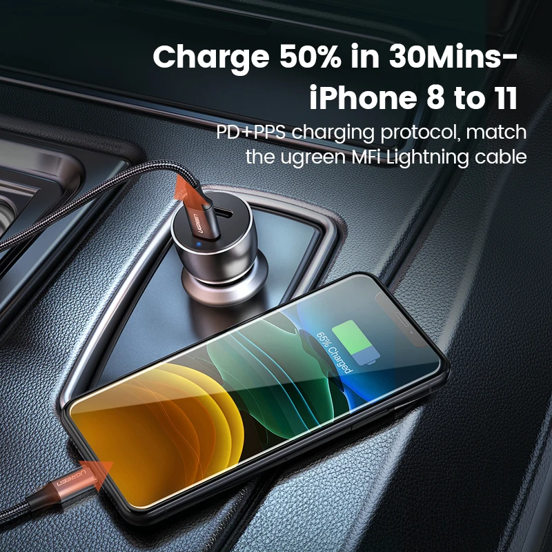 UGREEN-cargador de coche para teléfono móvil, dispositivo de carga rápida QC4.0 3,0 para Xiaomi, USB tipo C, PD, para iPhone 14, 13 y 12, 40W - imagen 2