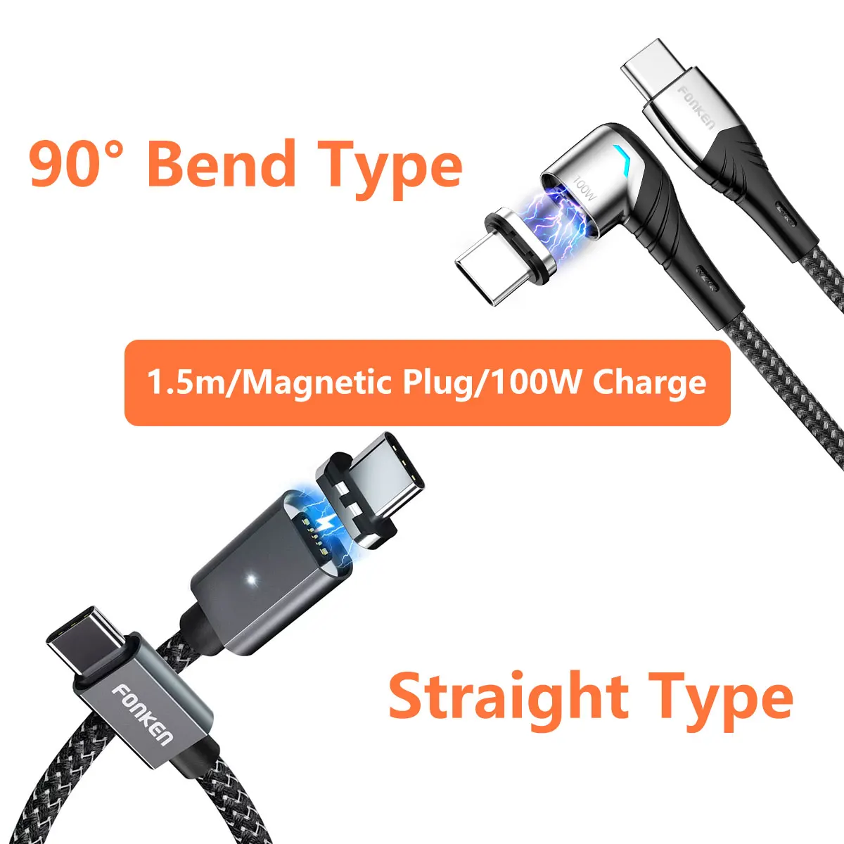 FONKEN-Cable USB tipo C magnético para Macbook Pro Air, cargador PD de 100W, carga rápida para ordenador portátil, tableta y teléfono - imagen 3