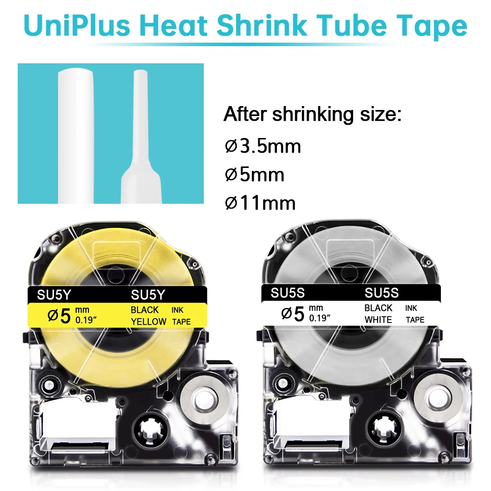 Tubo termorretráctil Compatible con Epson, 3,5/5/11mm, SU3W SU5S SU11S SU3Y SU5Y SU11Y para etiquetadora Epson Labelworks LW-600P LW-400 LW900 - imagen 2