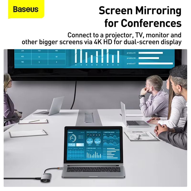 Baseus Hub USB-C HDMI SD RJ45 100W para MacBook Pro - imagen 3