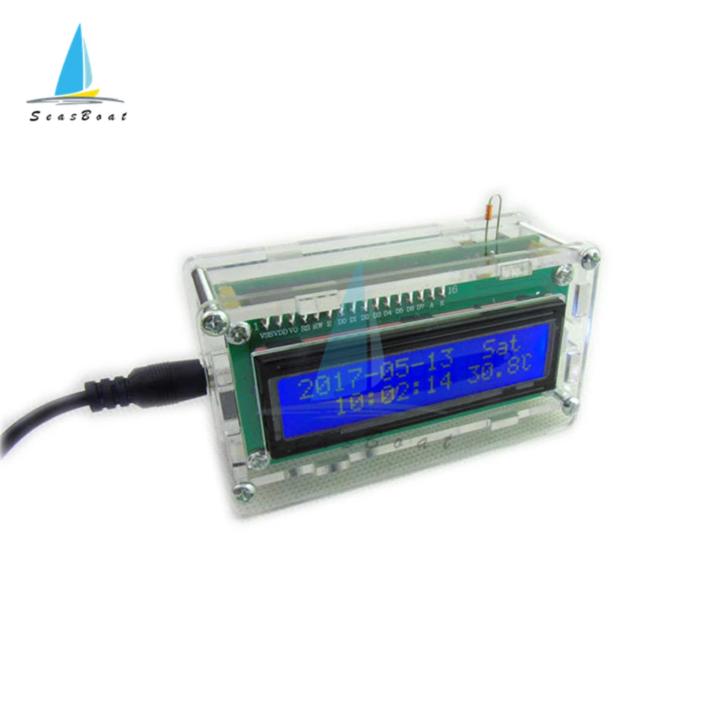 Kit de reloj Digital DIY, módulo de reloj electrónico con estuche acrílico, pantalla de visualización LCD1602, fecha, semana, medidor de temperatura - imagen 2