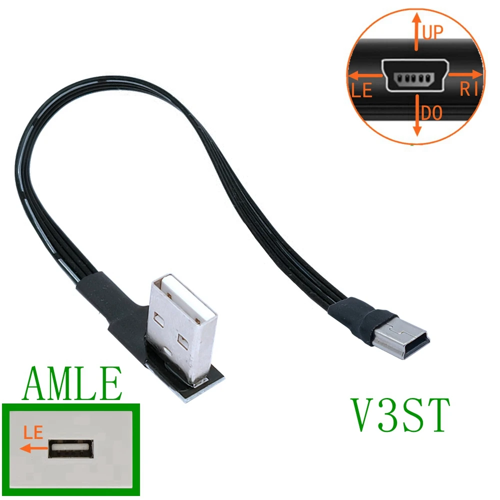 Mini USB tipo B, Cable de datos macho de 5 pines, arriba, abajo, izquierda, derecha, ángulo de 90 grados a USB 2,0, 0,05 M-1M - imagen 5