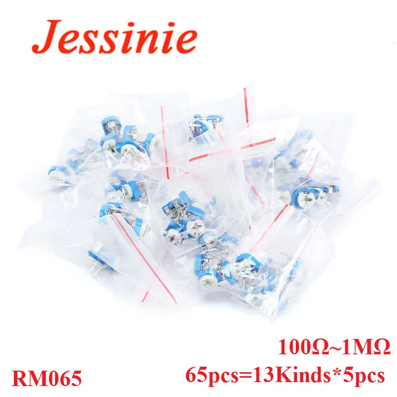 Kit de resistencia Variable de potenciómetro recortador, recortador RM065 100 200 500R 1K 2K 5K 10K 20K 50K 100K 200K 500K 1M, 65 piezas = 13 tipos * 5 piezas