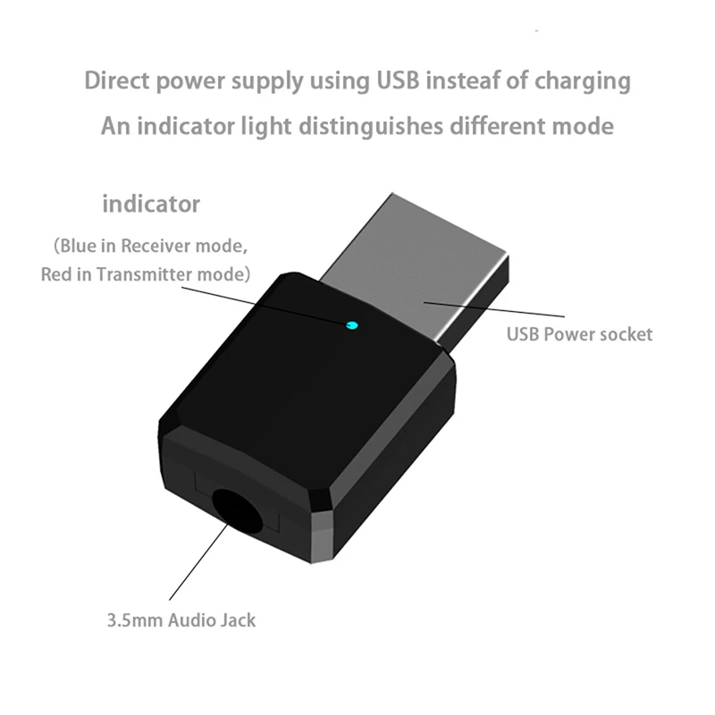 Una fuente de alimentación USB con luz azul en el modo receptor