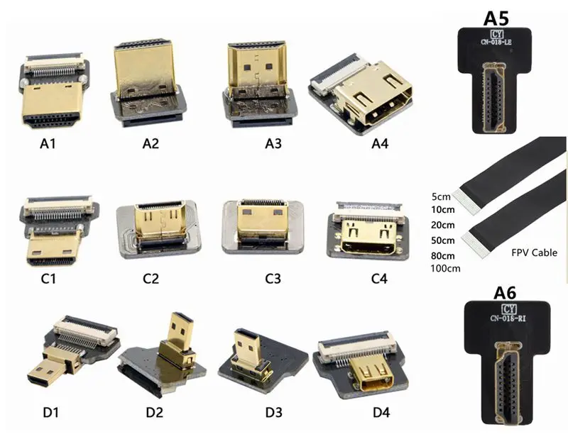 Cinta FPV Compatible con HDMI, conector Flexible plano Raspberry Pi 4 Micro HDMI a HDMI/Mini HDMI hembra FFC de 90 grados - imagen 2