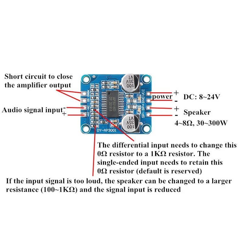 Módulo amplificador Digital de alta potencia DC 8V-24V Mono Clase D 4-8ohm 10W 20W 30W para altavoz 30W-300W Placa amplificadora de potencia de Audio - imagen 2