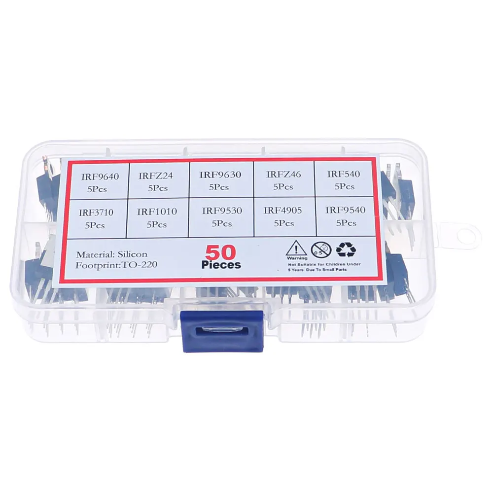 Kit de transistores Mosfet, caja de 10 valores, IRF9640, IRFZ24, IRF9630, IRFZ46, IRF540, IRF3710, IRF1010, IRF9530, IRF9540, IRF4905, 50 unidades