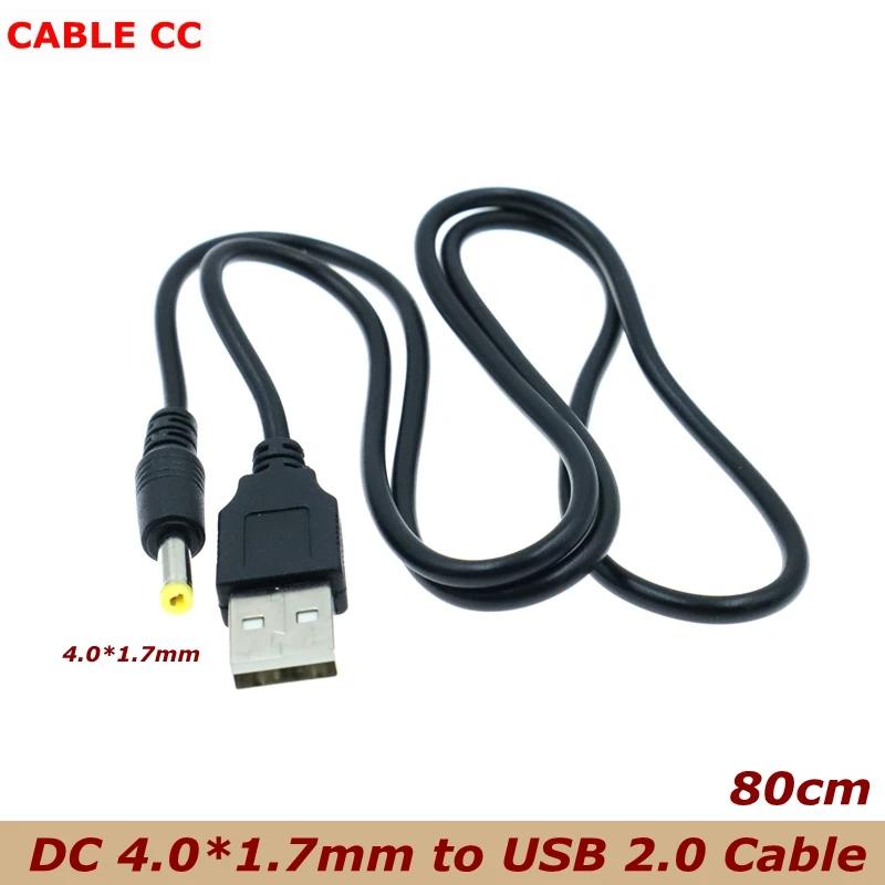 Adaptador de corriente CC de 0,8 m, conversión USB a conector de ángulo recto negro de 4,0x1,7mm, pequeño conector de ventilador de audio, cable de carga