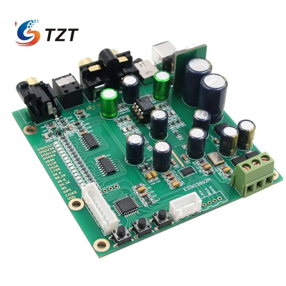 TZT-placa decodificadora ES9038Q2M DAC, soporte para IIS DSD, fibra óptica, entrada Coaxial 384K DOP128 + módulo de fuente de alimentación, pantalla LCD - imagen 3