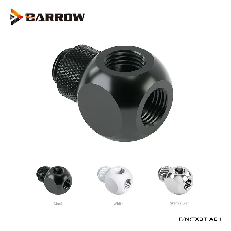 Barrow blanco negro plata G1/4 "X3 tubo de 3 vías 360 accesorios adaptadores giratorios, accesorios de computadora de refrigeración por agua dividida, TX3T-A01