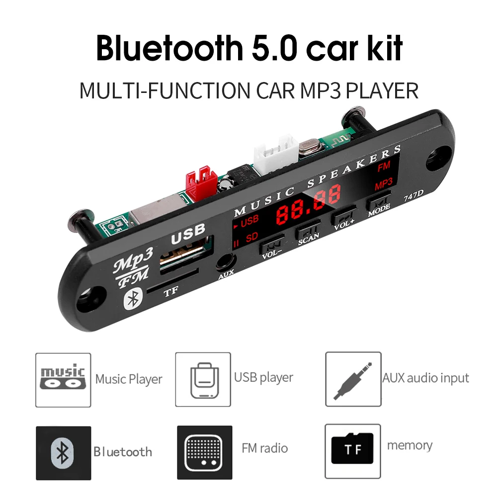 Placa decodificadora de MP3 para coche, amplificador de MP3 con Bluetooth, USB, FM, TF, Radio, módulo de Audio, altavoz de música, control remoto, 9V, 12V - imagen 3