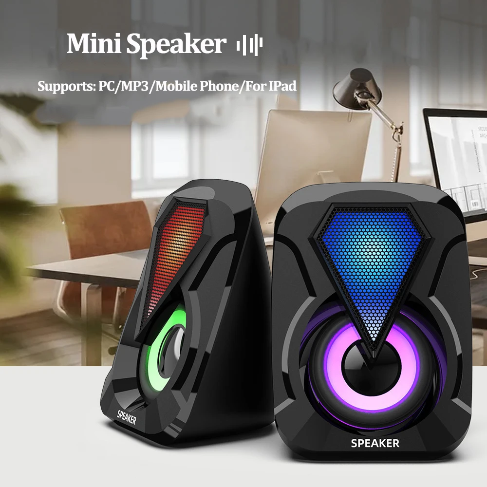 Altavoces de ordenador con cable USB, subwoofer estéreo de graves con luz LED colorida para teléfonos inteligentes portátiles, reproductor de MP3 - imagen 3
