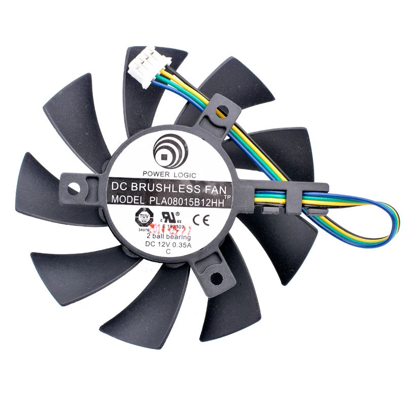 PLA08015B12HH diámetro 75mm, agujero de paso 40mm DC12V 0.35A 4 líneas 4pin ventilador de refrigeración de rodamiento de bolas doble para tarjeta gráfica