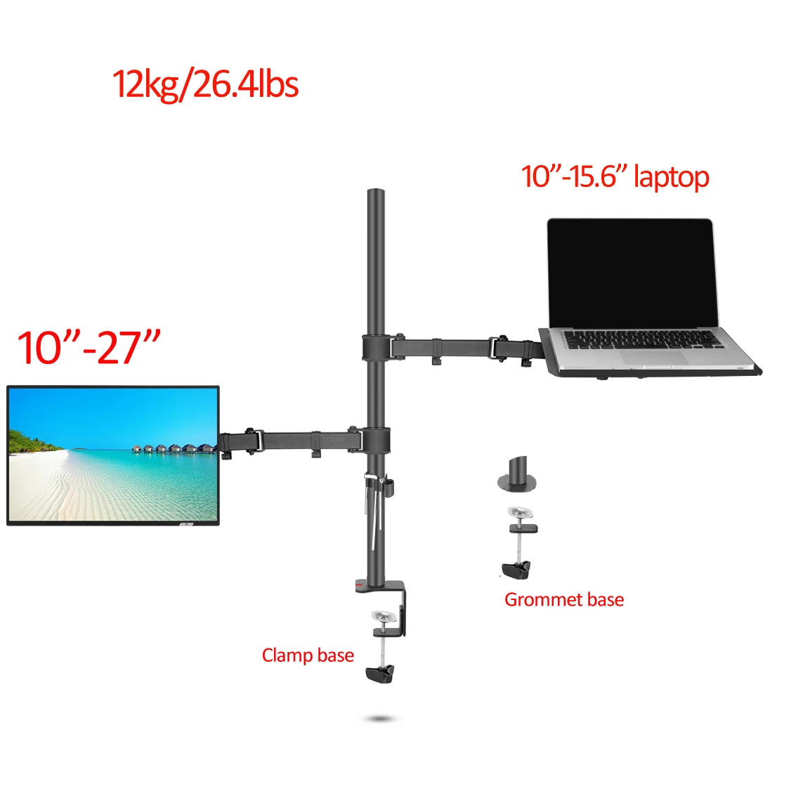 (40 cm) Soporte de escritorio para Monitor de movimiento completo DL-M902LP + soporte para computadora portátil de 10 "-15,6" Base con orificio para abrazadera de 10 "-27"