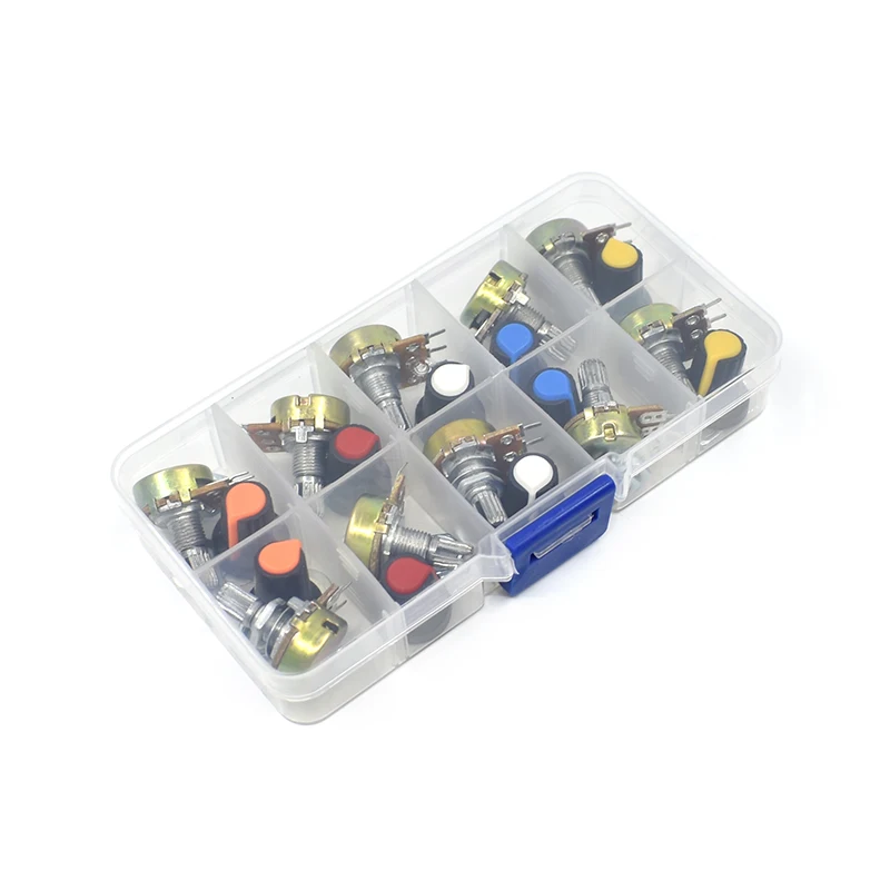WH148 Kit potenciómetro B1K 2K 5K 10K 20K 50K 100K 250K 500K 1M 15mm conicidad lineal resistencia rotatoria de 3pin con tapa - imagen 4