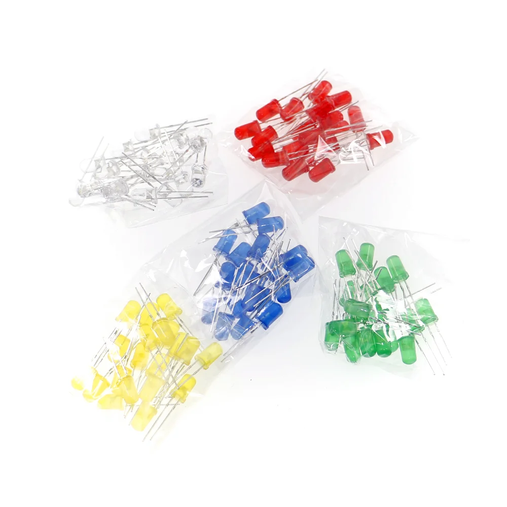 Surtido de luces LED F5, Kit de diodos de 5mm, blanco cálido, rojo, azul, verde, UV, naranja, amarillo y rosa, bricolaje, 100 unidades por lote - imagen 2