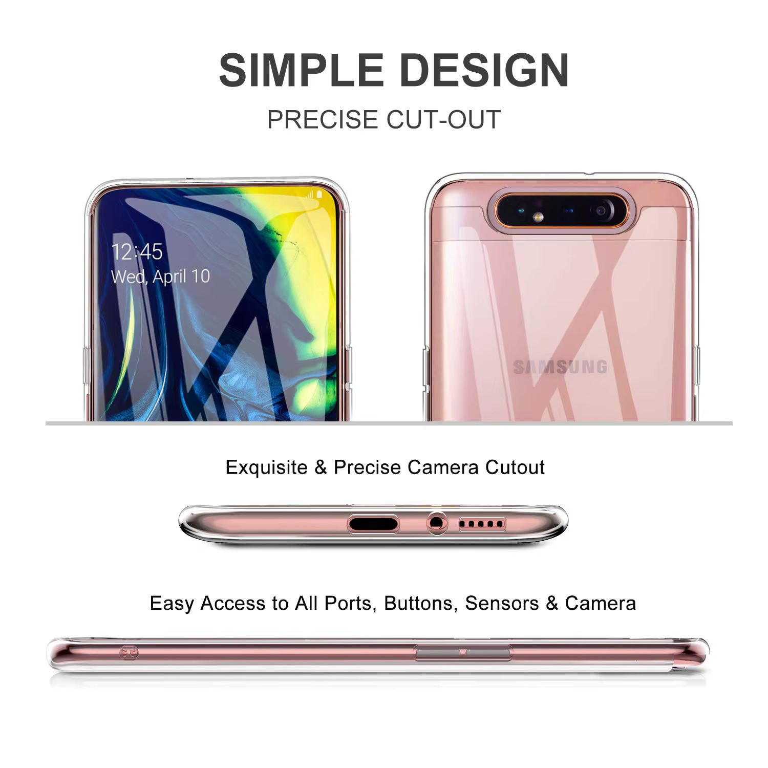 Funda transparente de silicona TPU para Samsung Galaxy A80 A90 5G, funda trasera para teléfono móvil 360, Fundas protectoras SamsungA80 2019 transparentes - imagen 5