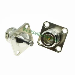 Conector RF N-SMA de 4 orificios para montaje en panel con brida