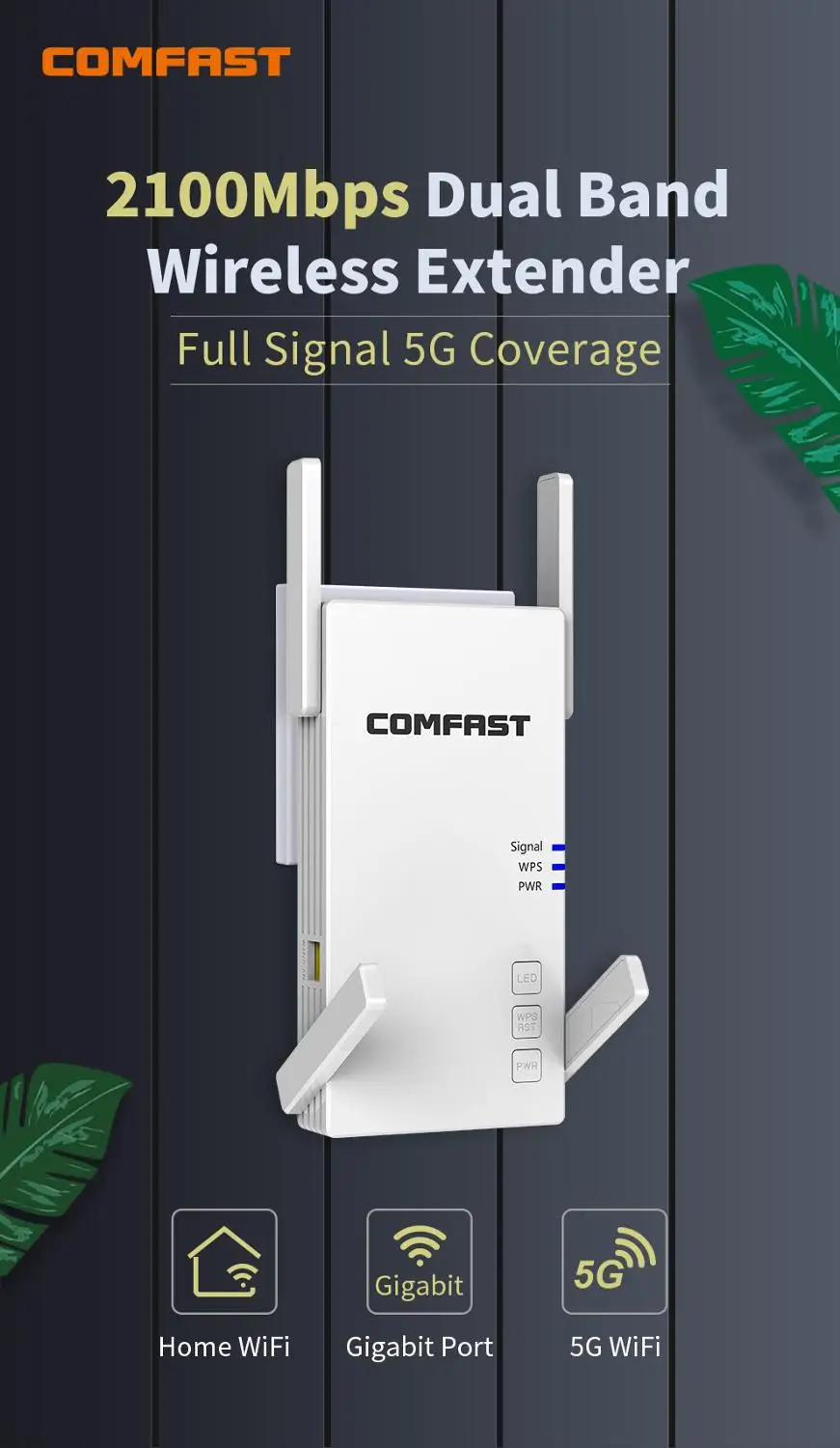 Comfast-repetidor WiFi AC2100, extensor inalámbrico de doble banda de 2,4G y 5,8 GHz, potente amplificador de rango de señal Gigabit de 2100Mbps, enrutador AP - imagen 3