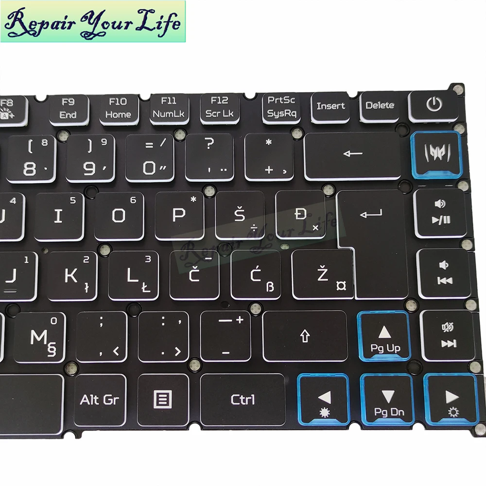 Teclado retroiluminado SV búlgaro para Acer Triton 500 PT515-51 Hrvatski, negro, blanco, azul, borde, LG40-P90BRL, NSK-RNABW - imagen 5