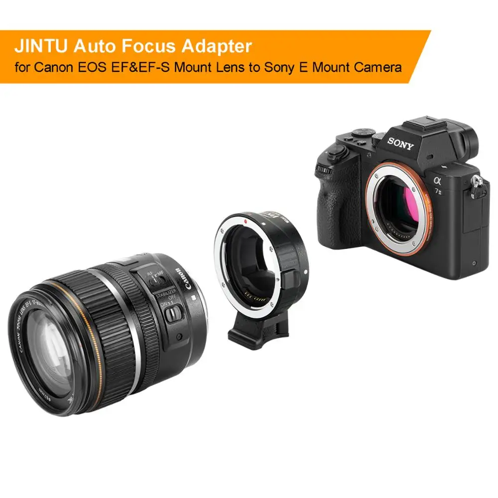 JINTU-Adaptador de montaje de marco completo para lente de enfoque automático, EF-NEX II para lente Canon EF EF-S a cámara Sony NEX A7 A7R A7S A7RII A7RIII A7MII - imagen 2