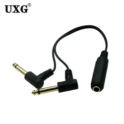 Cable de audio ángulo recto 6,35 mm TRS hembra a dos TS macho