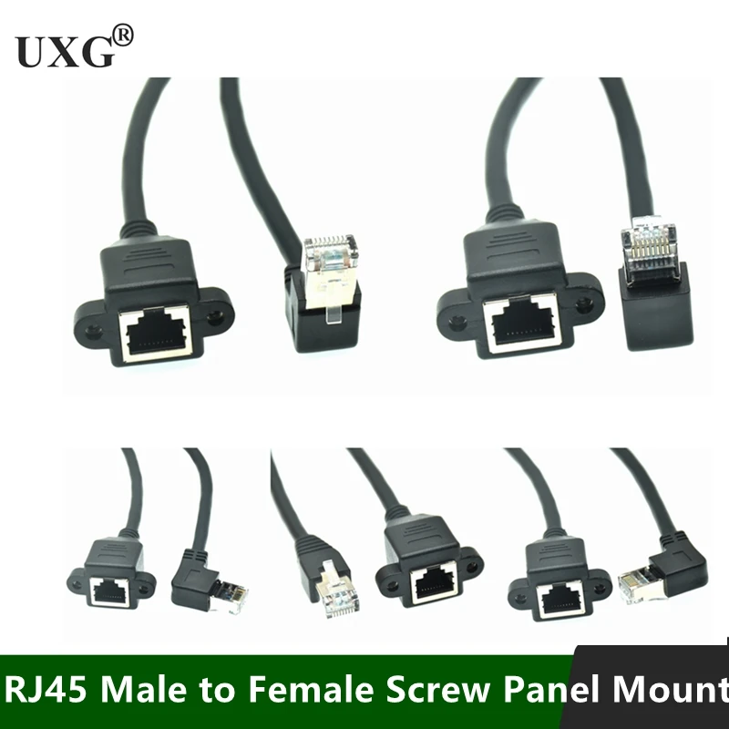 Convertidor de Cable de extensión de red LAN Ethernet de montaje en Panel de tornillo macho a hembra RJ45 de ángulo Rgiht de 90 grados 0,3 m 0,6 m 1m - imagen 2