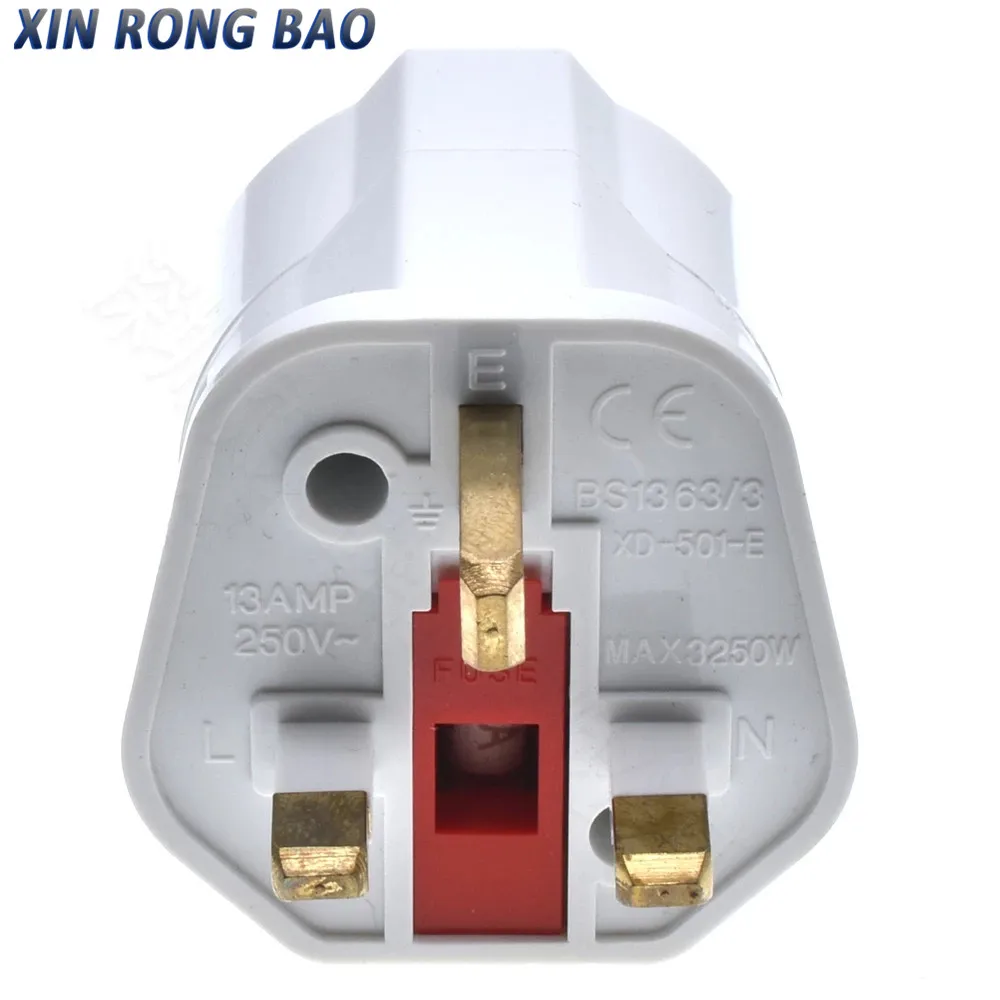Nueva superficie blanca y negra Alemania/Francia/Rusia a Reino Unido de 3 pines con enchufe adaptador de viaje de enchufe fundido de 13A 250V enchufe tipo Reino Unido XD-501-E - imagen 3