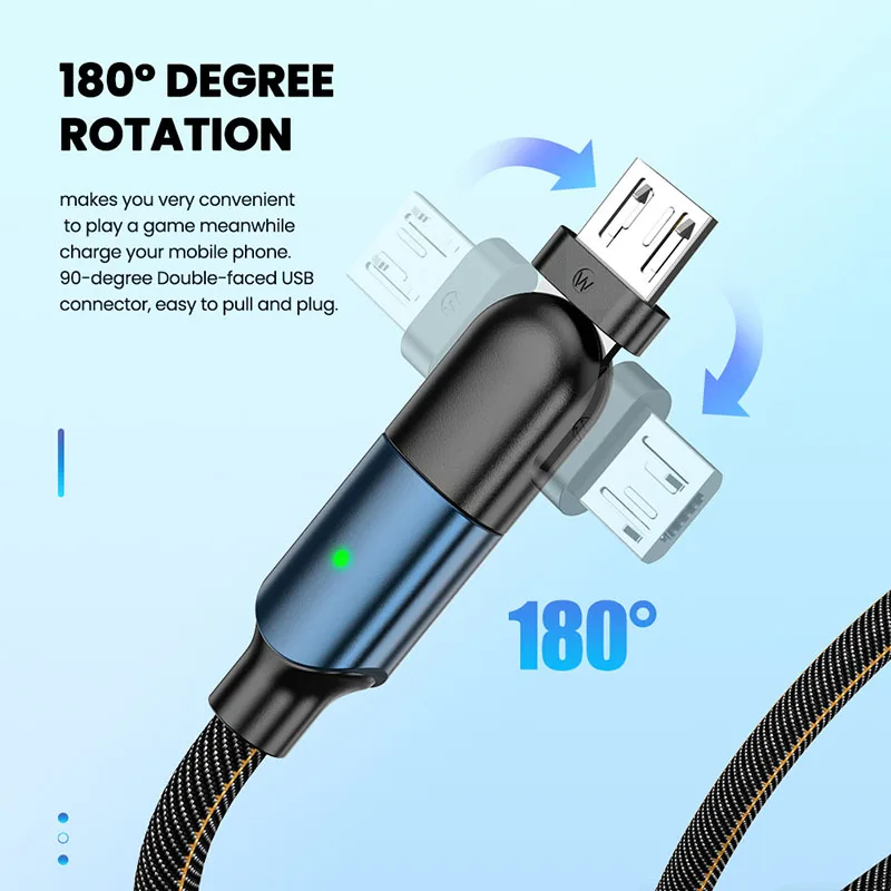 Elough-Cable USB tipo C giratorio 180, Cable Micro USB para Samsung, Xiaomi, Poco X3, Huawei 3A, Cable de carga rápida, Cable de datos - imagen 2
