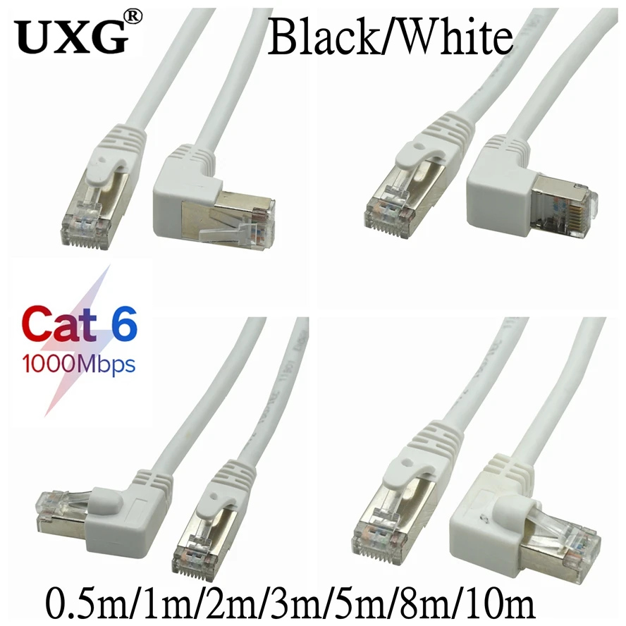 Cable Ethernet Cat6 blanco, Cable de red RJ45, parche de 90 grados, ángulo recto hacia arriba y abajo, Cable corto Lan Cat6a para enrutador de ordenador portátil, caja de TV
