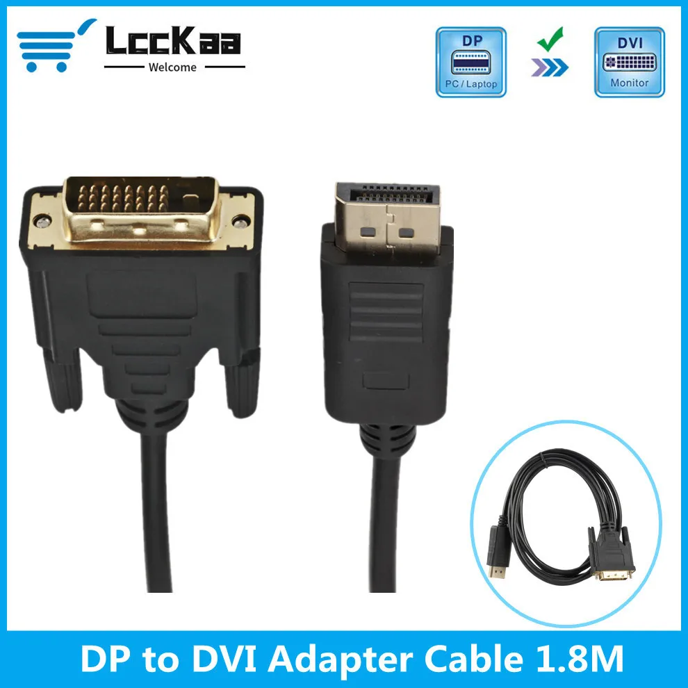 LccKaa DP Displayport DVI Cable 1.8M DP DVI Cable Adaptador Convertidor Displayport DVI Out HP Dell Asus - Vista principal del producto