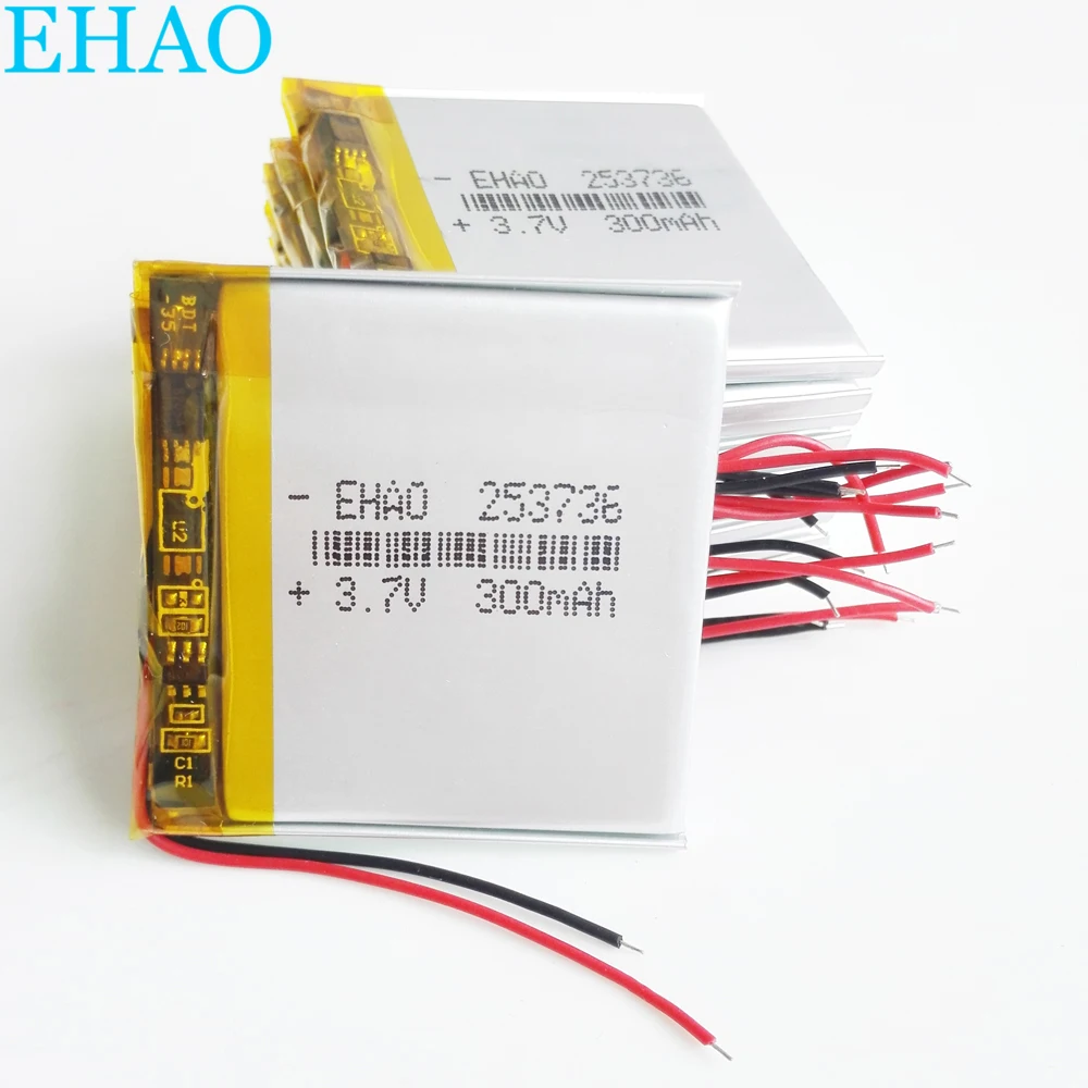 Lote de 10 Uds. EHAO 253736 3,7 V 300mAh polímero de litio LiPo baterías recargables para Mp3 GPS bluetooth pieza electrónica reloj