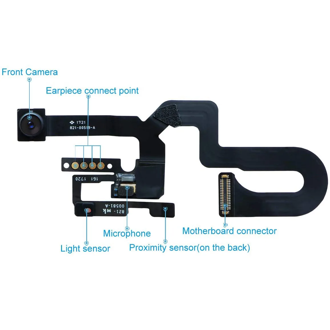 Cámara frontal para iPhone 7 8 Plus Cable flexible de cámara facial con reemplazo de cinta impermeable de pantalla - imagen 3
