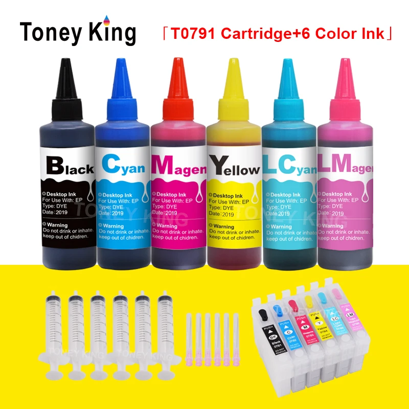 Toney King-Kit de recarga de tinta para impresora, cartuchos de tinta de T0791-T0796 para Epson Stylus Photo 100, 1400 W, P50 Artisan 1500, 6 × 1430 ml