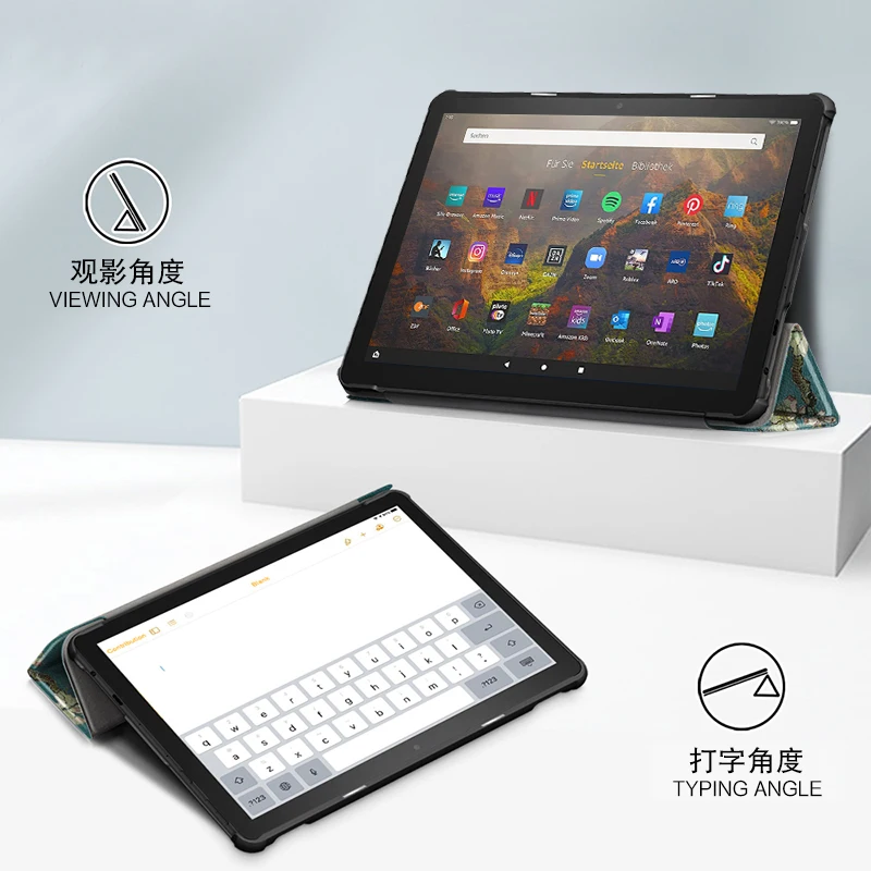 HUWEI-funda inteligente para tableta Amazon Kindle Fire HD 10 HD10 Plus 2021, 10,1 pulgadas, funda de cuero PU con soporte triple plegable, T76N2B T76N2P - imagen 5