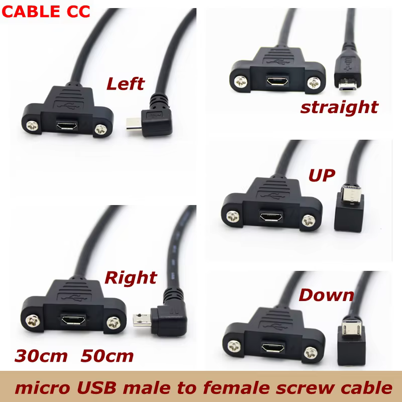 Cable Micro USB Angular 90° Macho-Hembra para Panel – Versión 2.0
