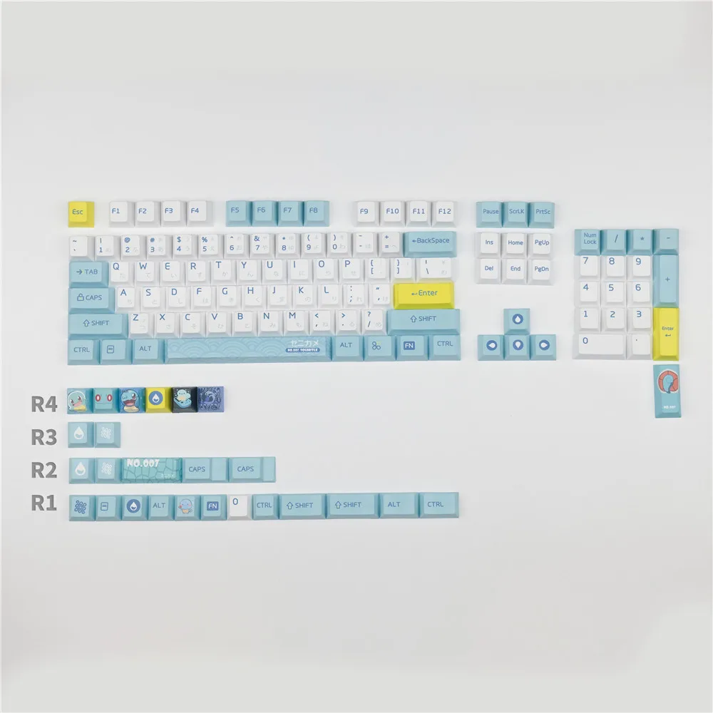 Juego de 130 teclas con tema de tortuga pequeña para teclado mecánico MX Switch PBT, 5 lados, subcama de tinte, teclas bonitas, perfil de cereza