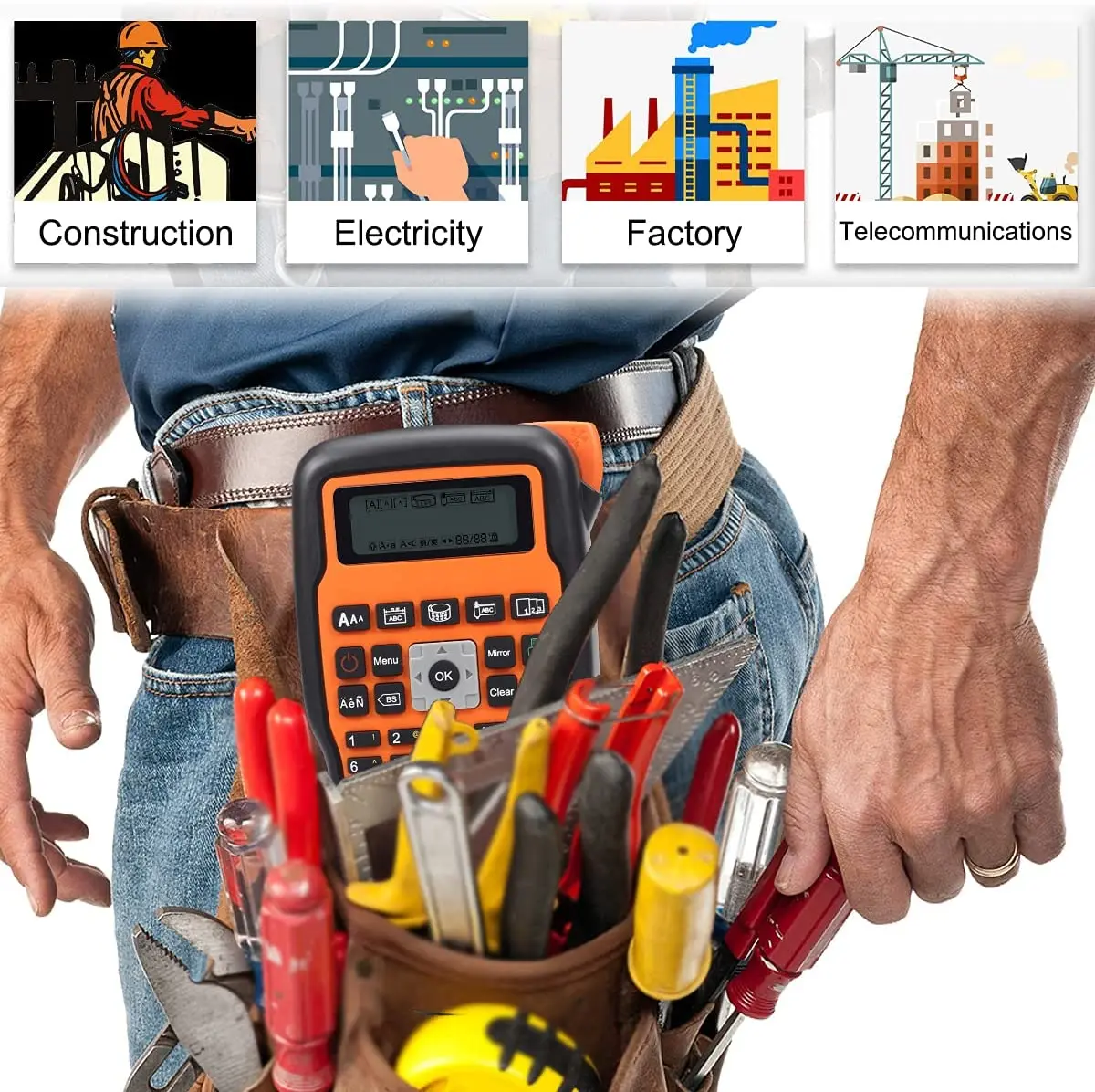 Impresora para hacer etiquetas E1000 PRO, Compatible con tubos termorretráctiles, cinta para hacer etiquetas TZ231, símbolos de teclado QWERTY, impresora Industrial - imagen 4