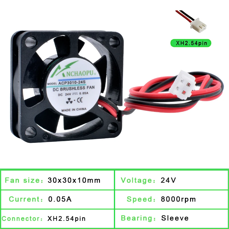 ACP3010 3cm 30mm ventilador 30x30x10mm DC5V 12V 24V 2 cables 2 pines ventilador de refrigeración miniatura y ultrafino para impresora 3D enrutador USB - imagen 4