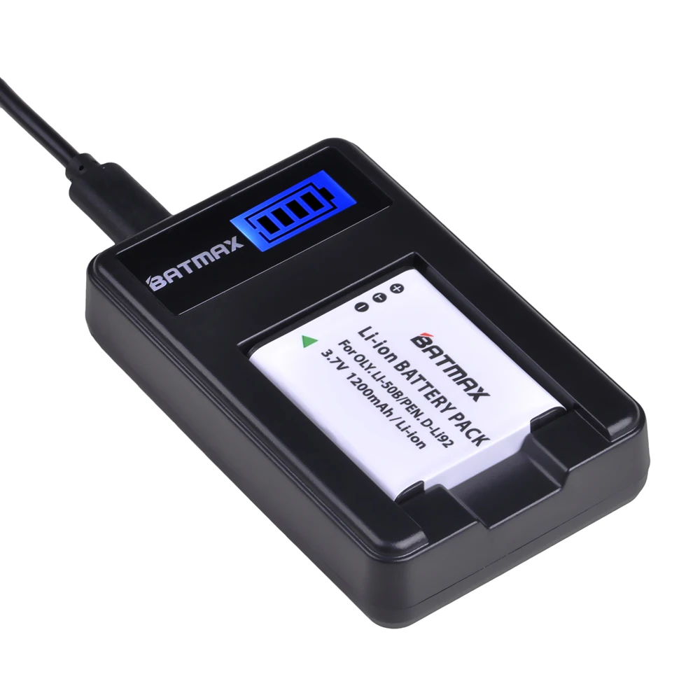 Batmax-Batería de Li-50B de 1200mAh, batería de D-LI92 Li 50B con cargador USB LCD para Olympus u6010 u6020, Pentax XZ-1 SP-800UZ D-Li92 - imagen 5