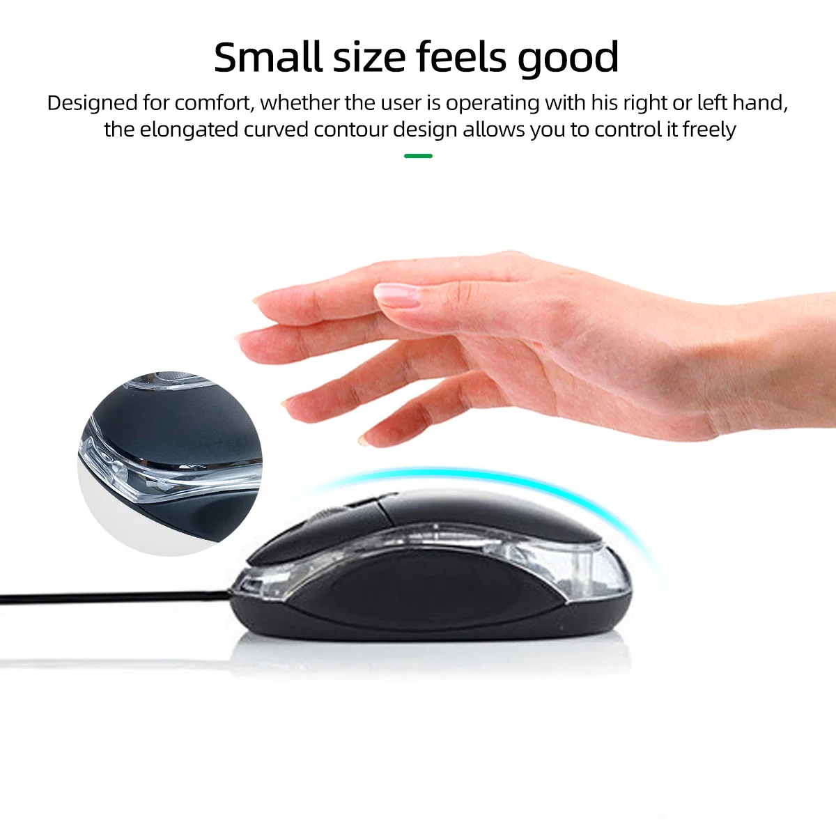 Mini ratón USB con Cable, dispositivo óptico LED de 1000 DPI, 2 botones, para PC, portátil, 1,2 M, para oficina - imagen 4