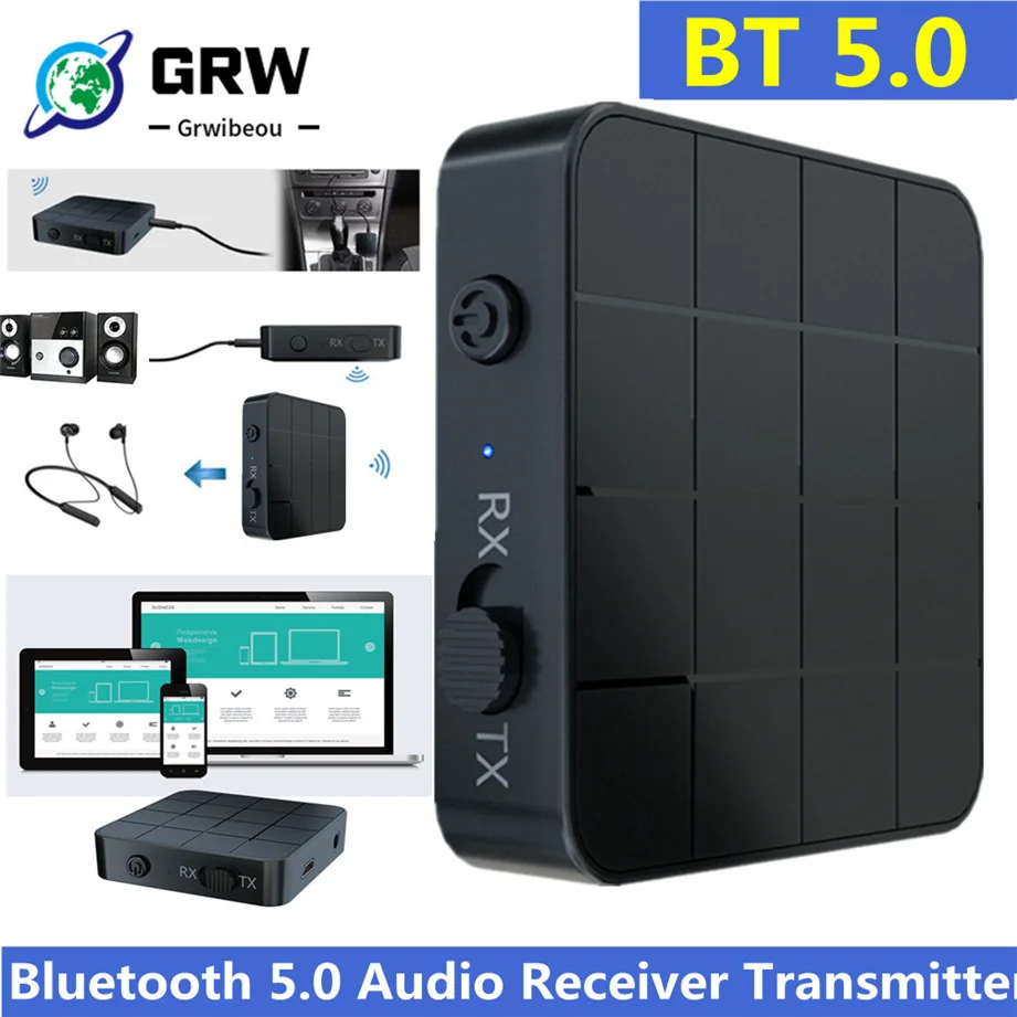 Grwibeou Receptor Transmisor Bluetooth 5.0 4.2 Audio Música Estéreo Adaptador Inalámbrico RCA Conector Auxiliar 3.5MM Altavoz TV Coche PC - Vista principal del producto