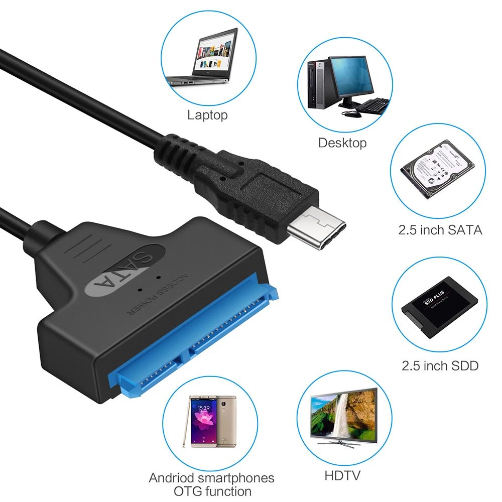 OULLX-Cable adaptador USB tipo C 3,1 Gen1 a SATA III HDD SSD, línea fácil para unidad SATA de 2,5 pulgadas, compatible con USAP