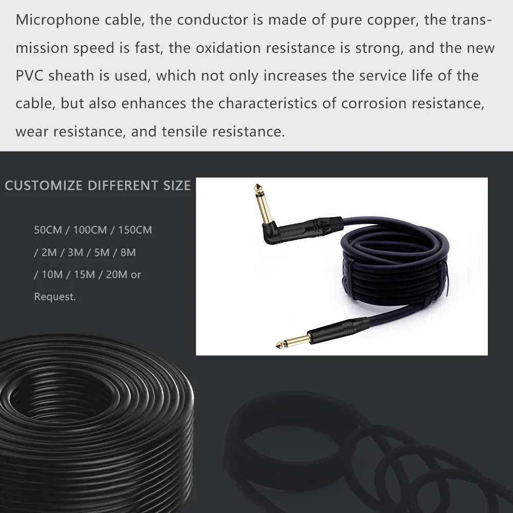 Cable auxiliar para altavoz, conector Mono macho de 6,35mm a ángulo recto, Cable macho de 6,35mm para mezclador AMP, negro y rojo - imagen 4