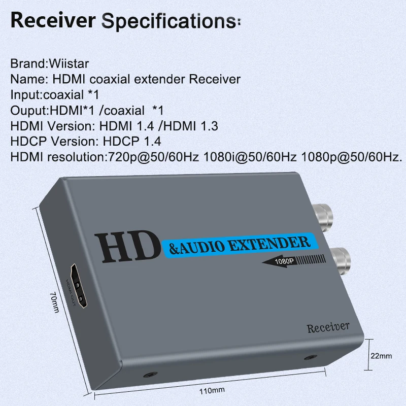 Extensor 720P1080P Cámara coaxil compatible con HDMI Extiende una distancia de transmisión de 500 m con puertos de bucle coaxil compatibles con HDMI - imagen 5