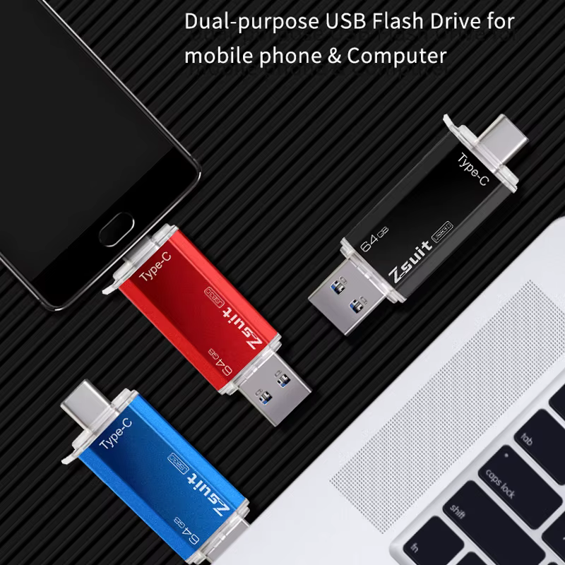 Unidad Flash USB ZSUIT 2 en 1 unidad de bolígrafo tipo c 128GB 64GB 32GB 16G USB Stick 2,0 unidad de bolígrafo móvil disco U de Metal colgante con logotipo gratis - imagen 4