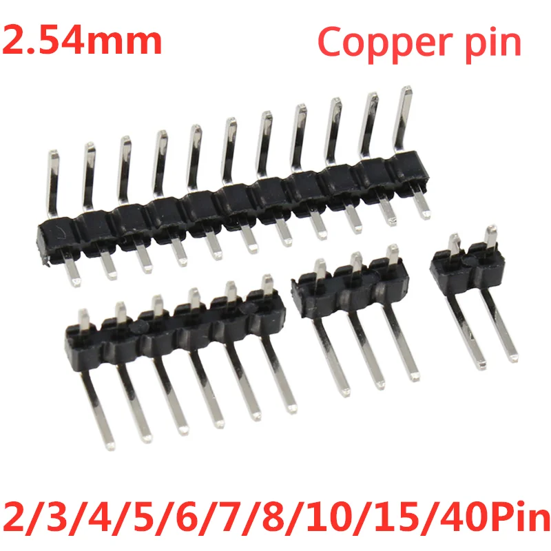 10 Uds Placa PCB Ángulo Recto Sola Fila 2.54mm Conector Pines Cobre Conector Macho Pinheader 1x3/4/10/12/15/40Pin Arduino - Vista principal del producto
