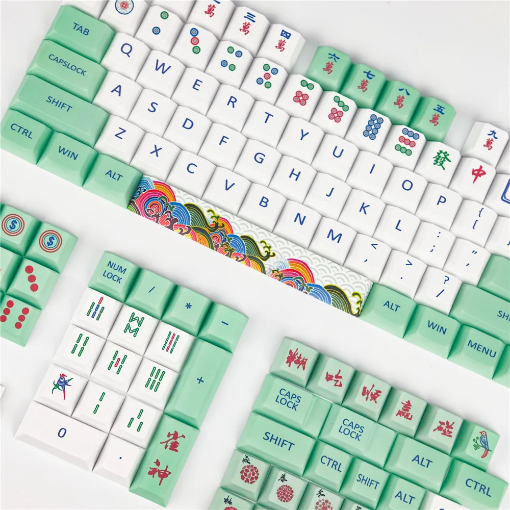 Teclas de Mahjong chino, sublimación de tinte, 128 teclas, perfil de cereza, teclas PBT para teclado mecánico 60 61 64 87 96 104